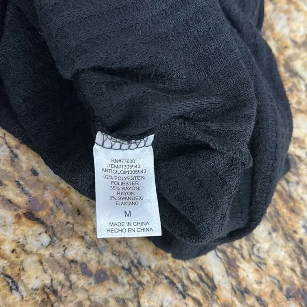 Chaser Black Waffle Knit Long Sleeve Crew Neck Top Size M
